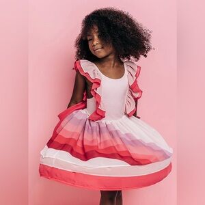 PLEIADES RETRO PINK RAINBOW BELLE DRESS - SIZE 9Y - HANDMADE